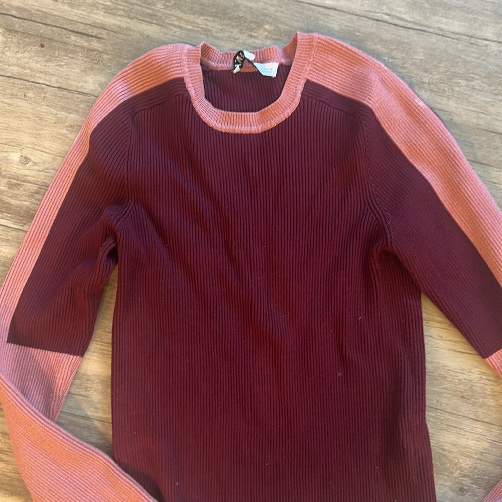 Zara Burgundy and Pink Ribbed Sweater Size Small